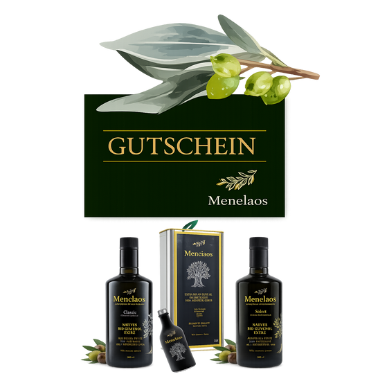 Menelaos Ultra Premium Bio-Olivenöl | Geschenkgutschein