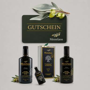 Menelaos and Agamemnon Ultra-Premium organic olive oil as a gift voucher