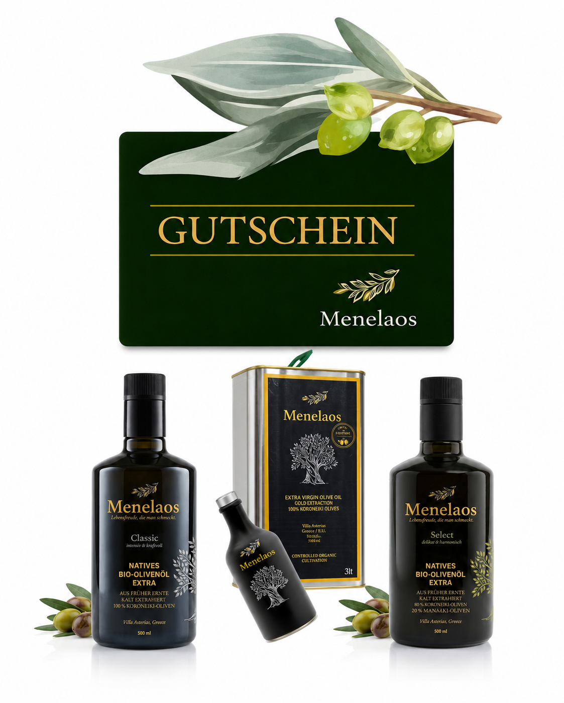 Menelaos Extra Vergine Bio-Olivenöl | Geschenkgutschein