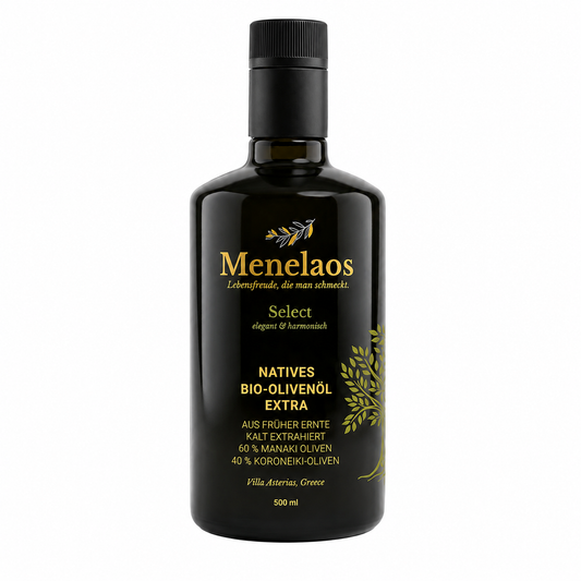 Menelaos Select | Extra Vergine Bio-Olivenöl | Flasche 500ml
